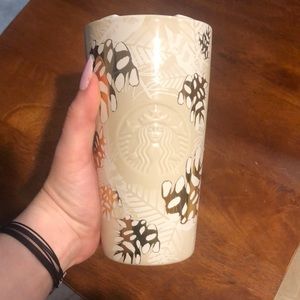 Starbucks white and gold ceramic tumbler holiday 2020